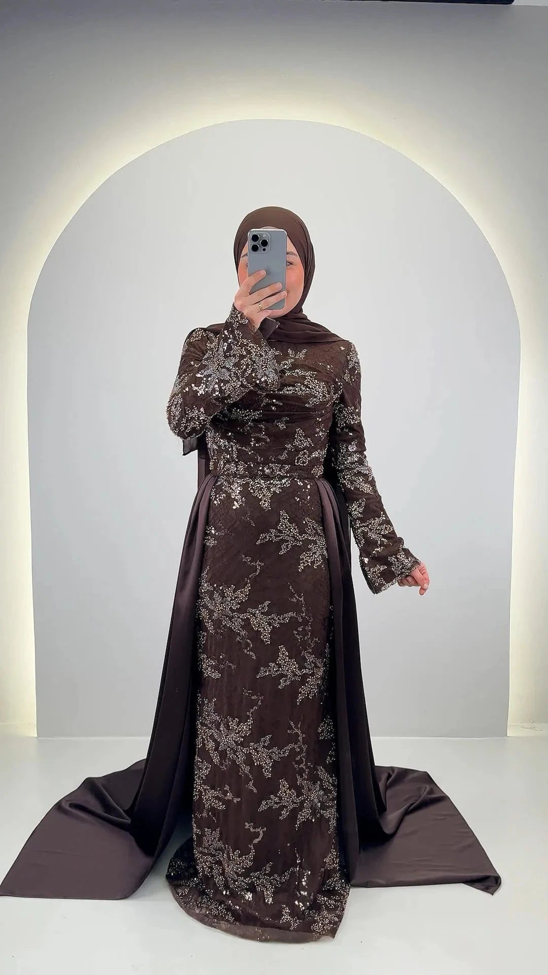Azmia Evening dress Brown with Hijab