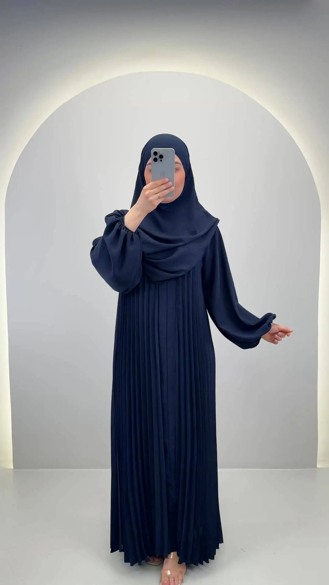 Hifaya Abaya Set Khimar ile Koyu Mavi
