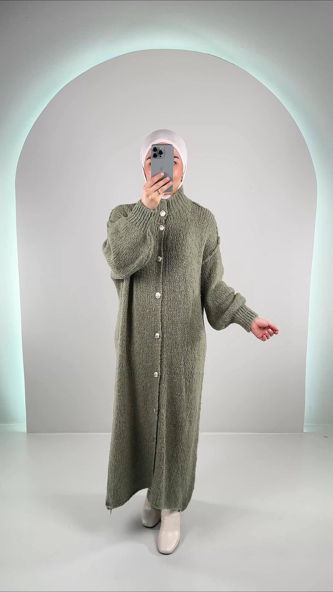 Efla Strickjacke Long Khaki